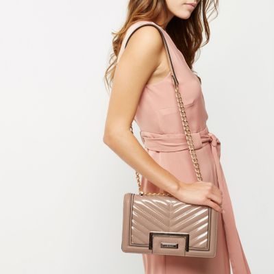 Light pink patent quilted handbag